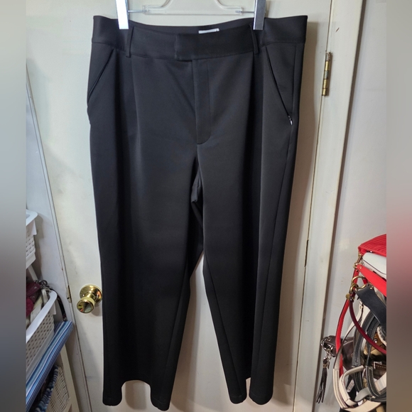 Good American GKB0006 Black Scuba Knit Pleated Wide Leg Trousers Size 16 - Picture 1 of 11